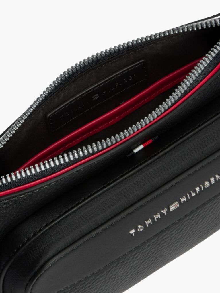 Black Metal Logo Textured Crossbody Bum Bag  Men
