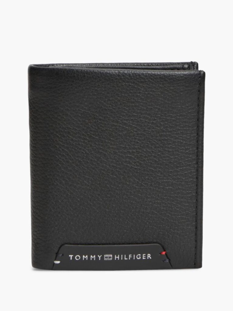 Black Corporate Pebble Grain Leather Trifold Wallet  Men