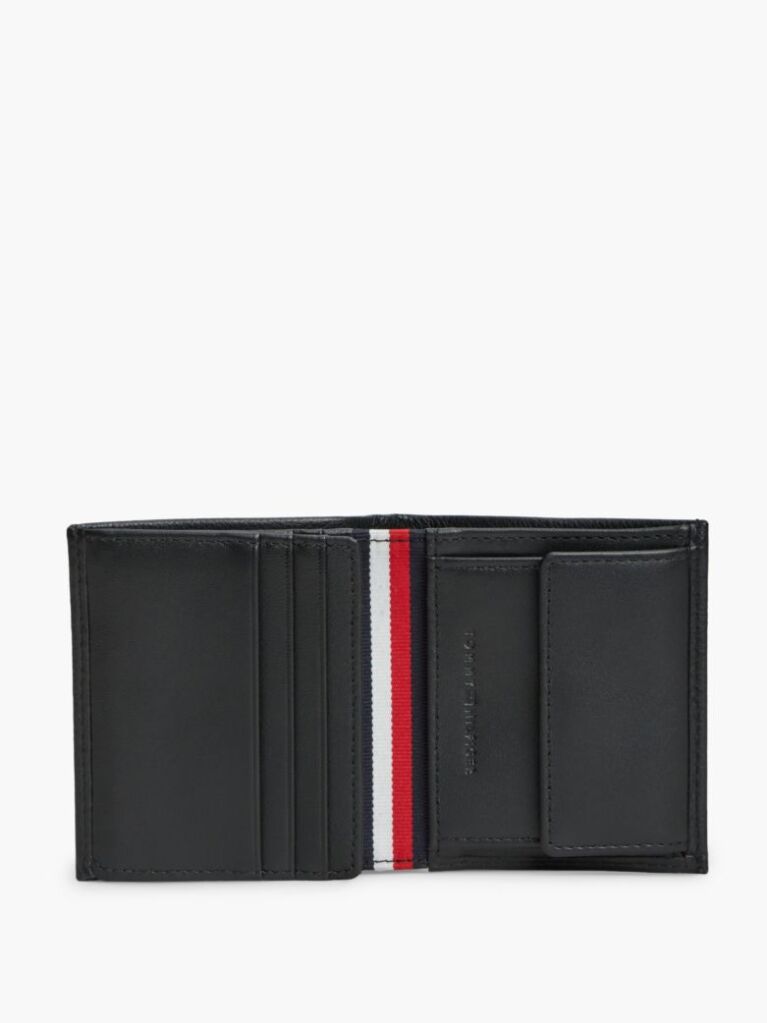 Black Corporate Pebble Grain Leather Trifold Wallet  Men
