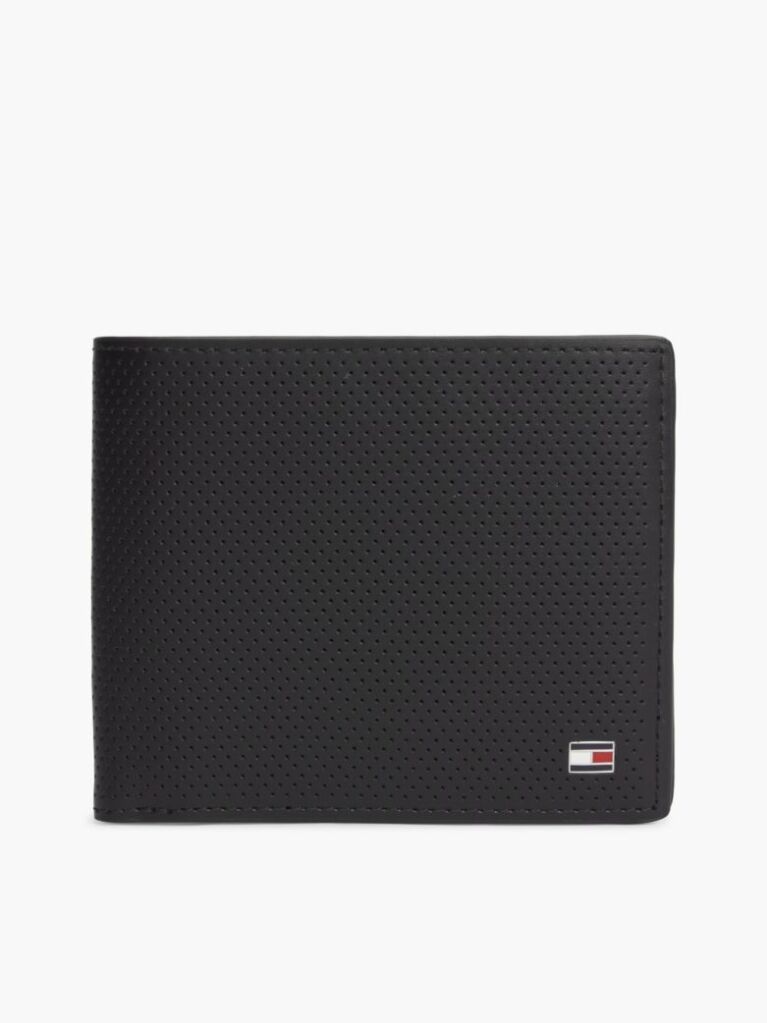 Black Perforated Leather Card And Coin Wallet  Men