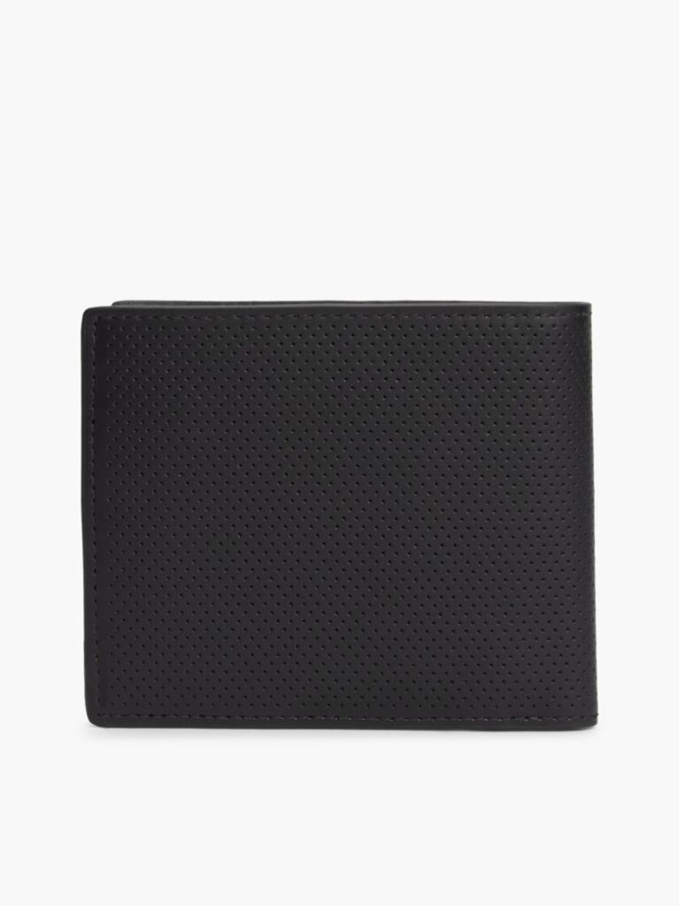 Black Perforated Leather Card And Coin Wallet  Men