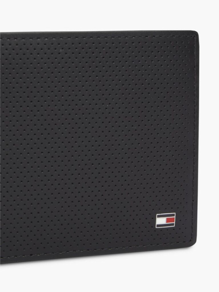 Black Perforated Leather Card And Coin Wallet  Men