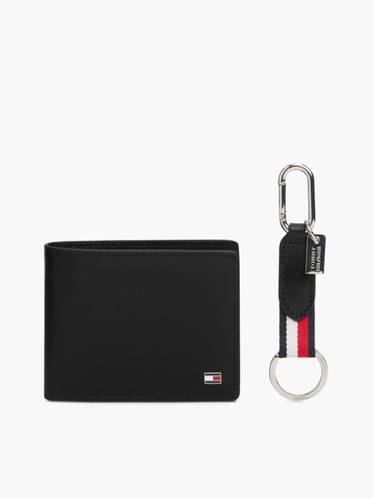 Black Leather Credit Card Wallet And Key Fob Gift Set  Men