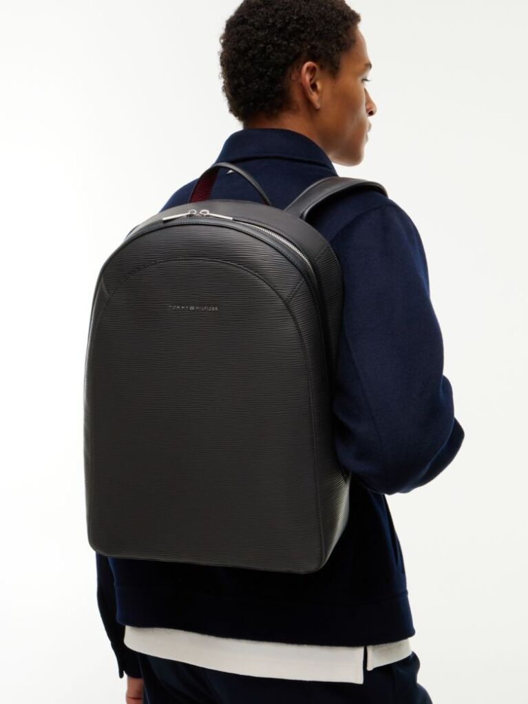 Black TH Business Textured Dome Backpack  Men