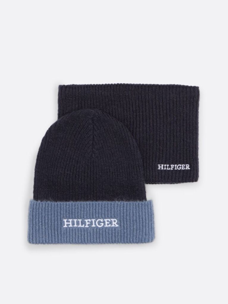 Blue Kids' Hilfiger Monotype Beanie and Snood Set  Kids Unisex