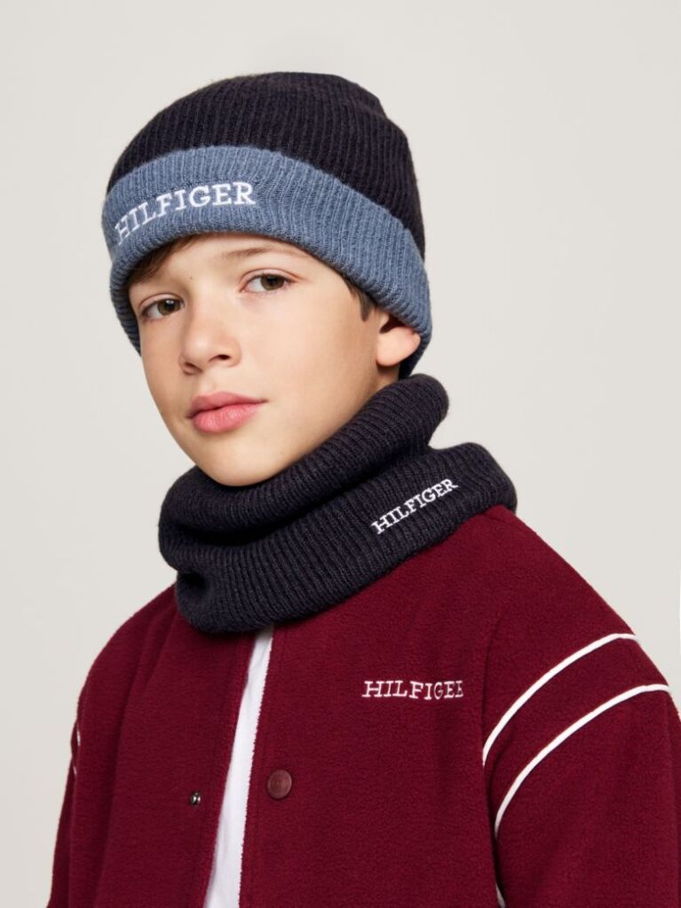 Blue Kids' Hilfiger Monotype Beanie and Snood Set  Kids Unisex