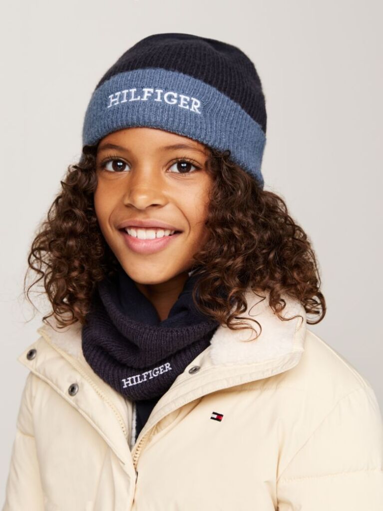 Blue Kids' Hilfiger Monotype Beanie and Snood Set  Kids Unisex