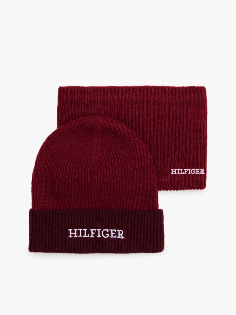 Red Kids' Hilfiger Monotype Beanie and Snood Set  Kids Unisex