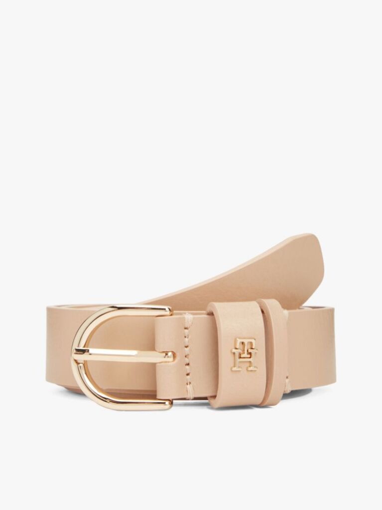Μπεζ Essential TH Monogram Δερμάτινη Ζώνη  Γυναίκες