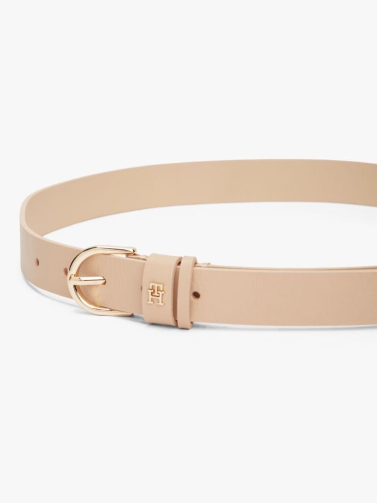 Μπεζ Essential TH Monogram Δερμάτινη Ζώνη  Γυναίκες