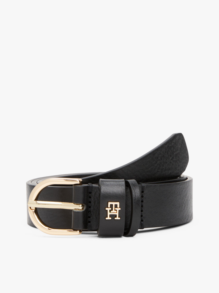 Μαύρο Essential TH Monogram Δερμάτινη Ζώνη  Γυναίκες