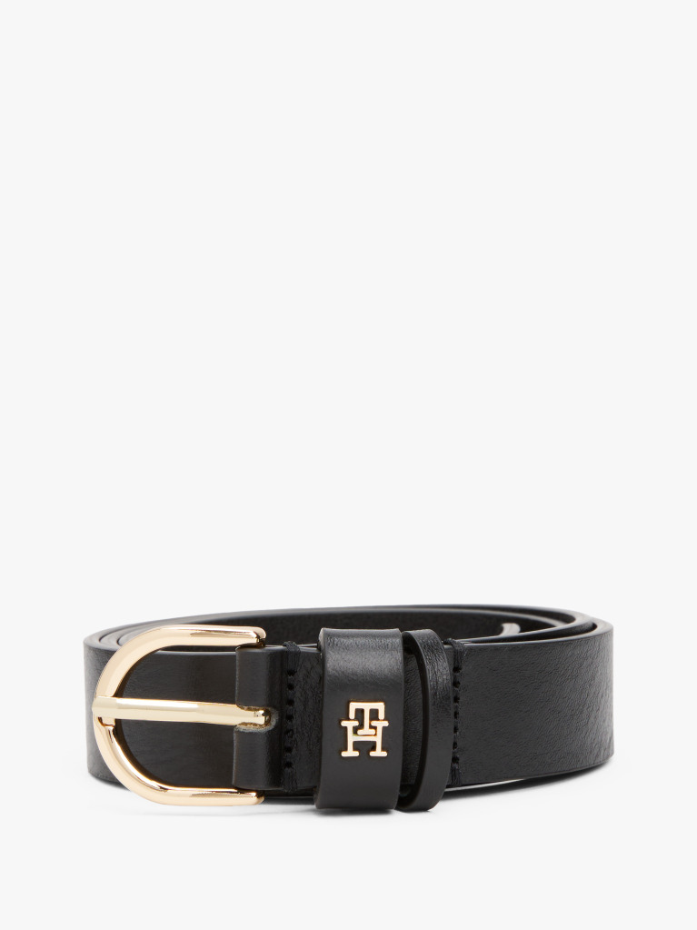 Μαύρο Essential TH Monogram Δερμάτινη Ζώνη  Γυναίκες