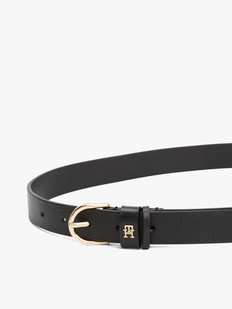 Μαύρο Essential TH Monogram Δερμάτινη Ζώνη  Γυναίκες