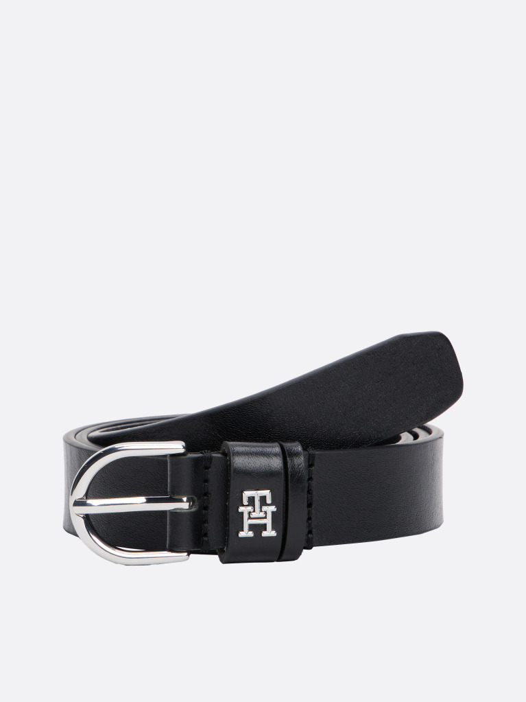 Μαύρο Essential TH Monogram Δερμάτινη Ζώνη  Γυναίκες