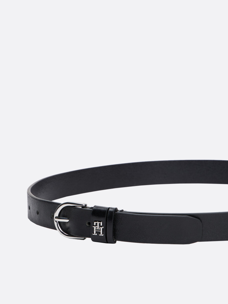 Μαύρο Essential TH Monogram Δερμάτινη Ζώνη  Γυναίκες
