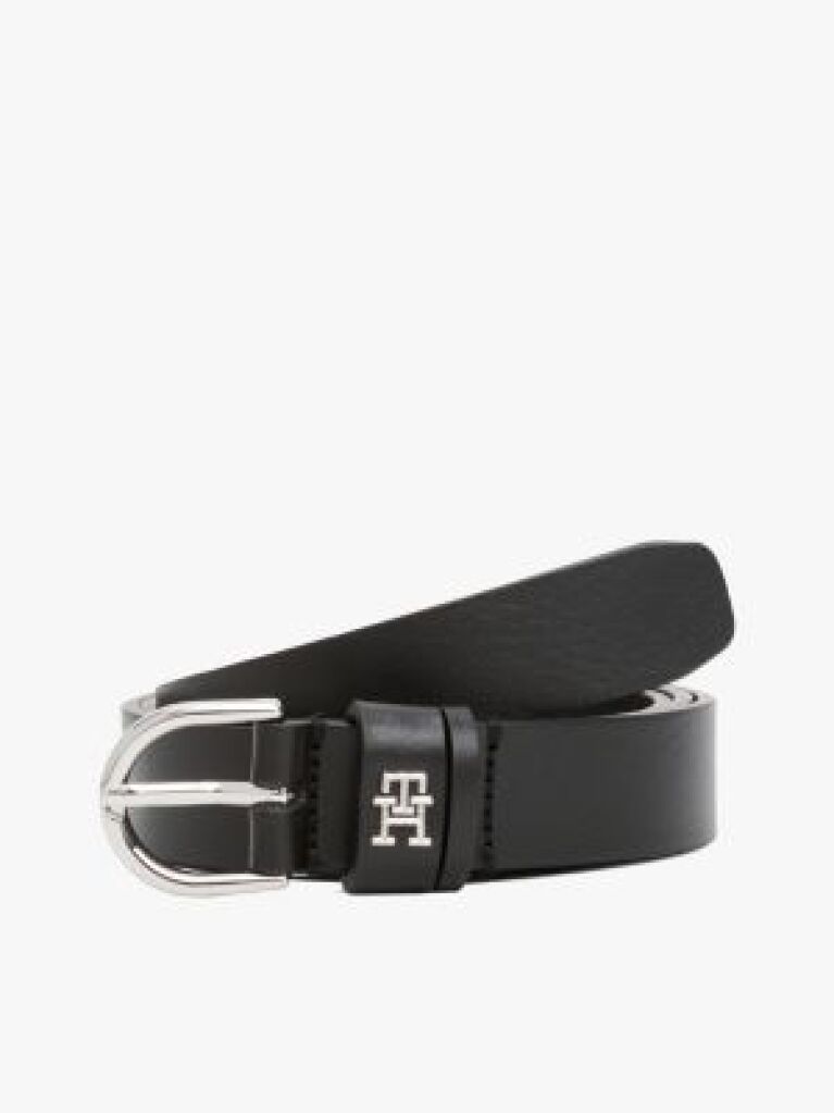 Μαύρο Essential TH Monogram Δερμάτινη Ζώνη  Γυναίκες