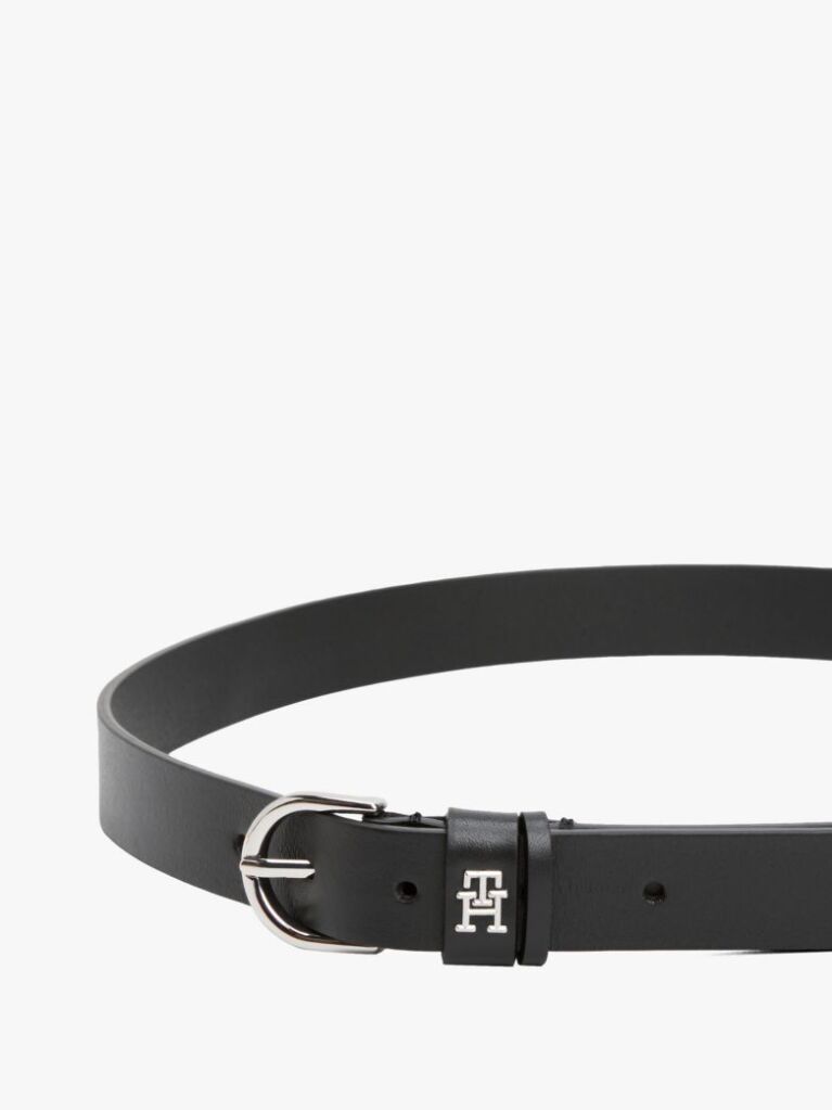 Μαύρο Essential TH Monogram Δερμάτινη Ζώνη  Γυναίκες