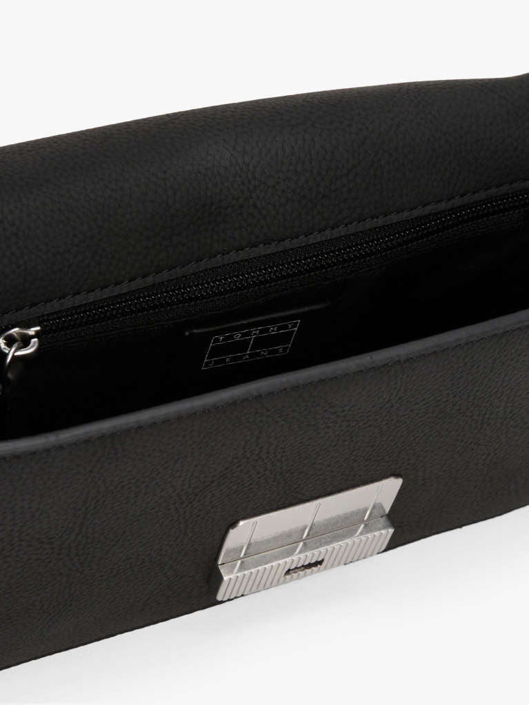 Black Logo Plaque Flap Crossbody Bag  Women