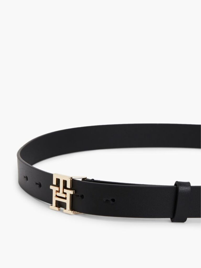 Black Modern TH Monogram Buckle Leather Belt  Women