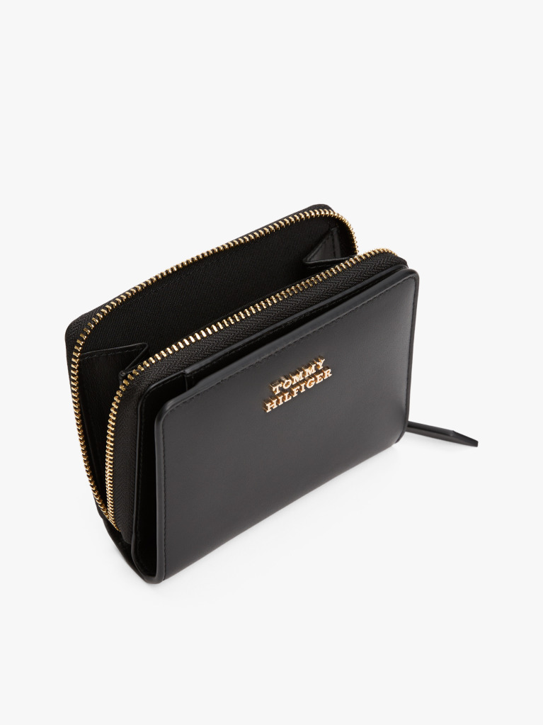 Black Logo Leather Zip-Around Wallet  Women