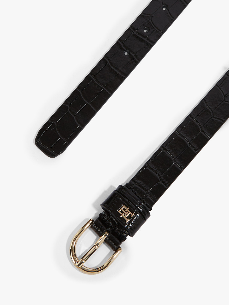 Black Essential Croco-Print Leather Belt  Women