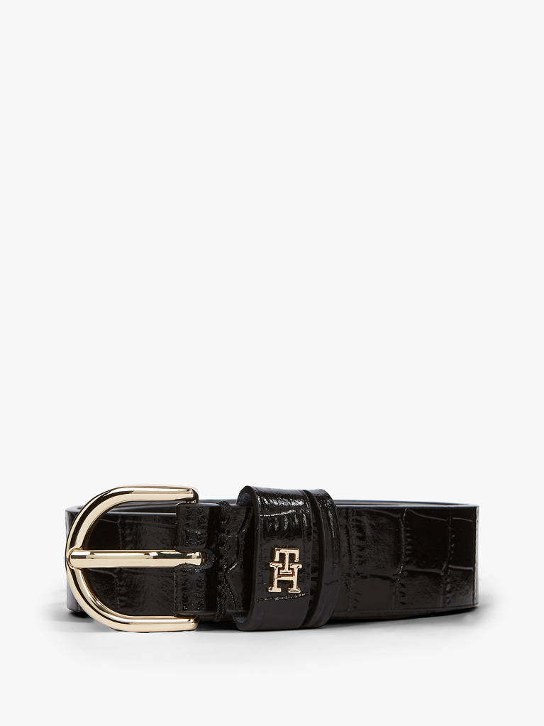 Black Essential Croco-Print Leather Belt  Women