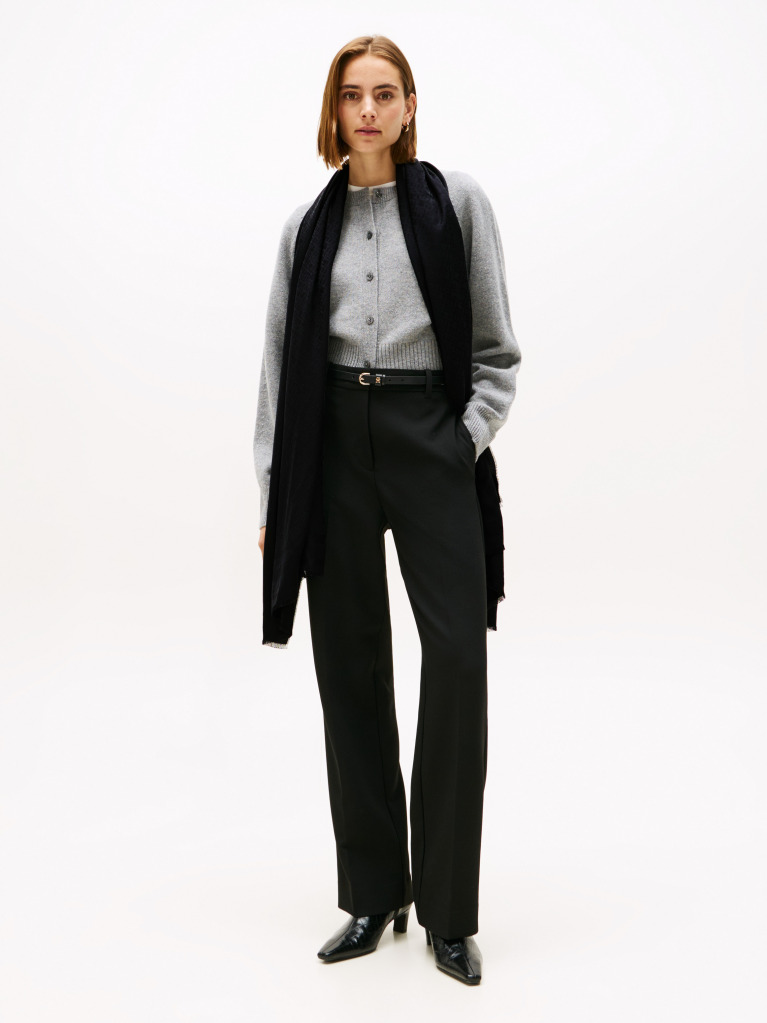 Black TH Monogram Frayed Scarf  Women