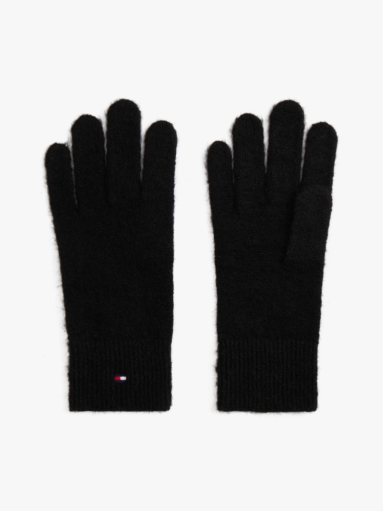 Black Hilfiger Flag Fluffy Knit Gloves  Women