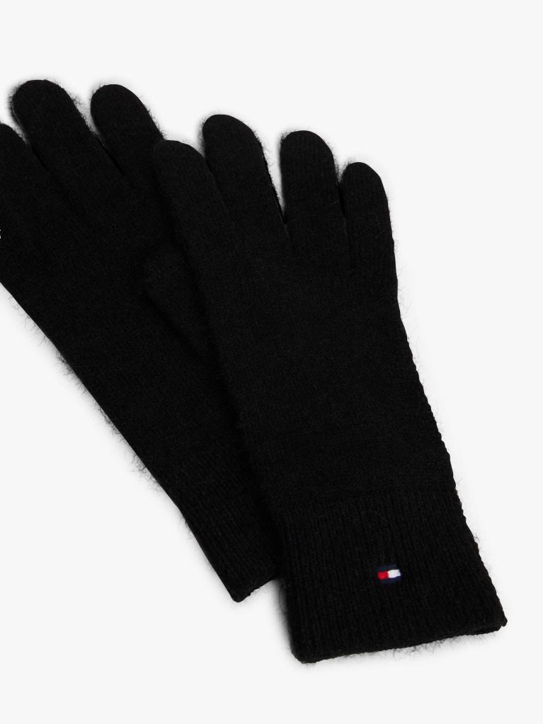 Black Hilfiger Flag Fluffy Knit Gloves  Women