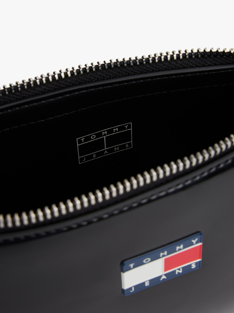 Black Shiny Logo Plaque Shoulder Bag  Women