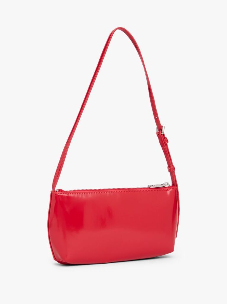 Red Shiny Logo Plaque Shoulder Bag  Women