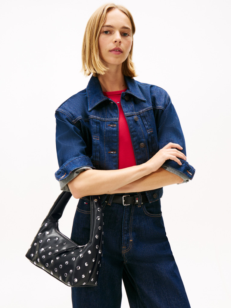 Black Metal Stud Shoulder Bag  Women