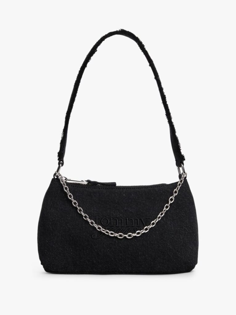 Black Logo Embroidery Denim Shoulder Bag  Women