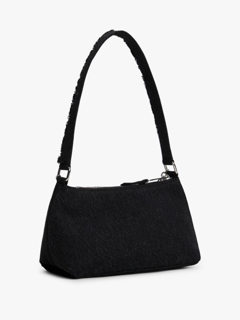 Black Logo Embroidery Denim Shoulder Bag  Women