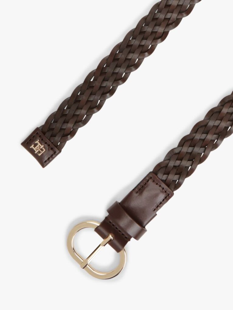 Brown Chic Oval Buckle Braided Leather Belt  Women