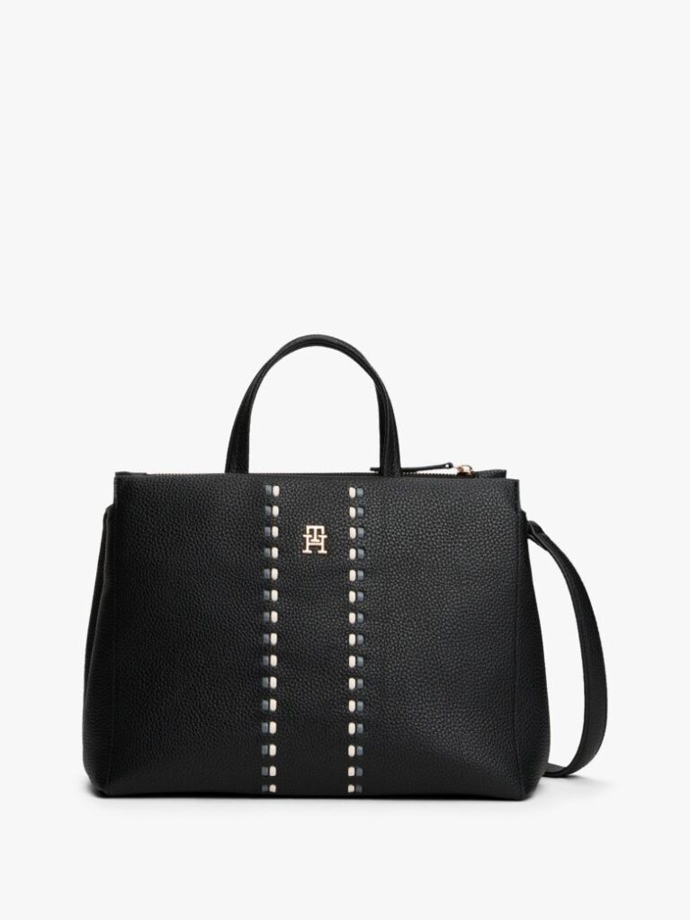 Black Signature Tape Satchel  Women