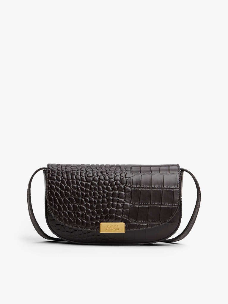 Brown Croco-Print Leather Crossbody Bag  Women