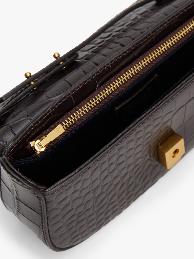 Brown Croco-Print Leather Crossbody Bag  Women
