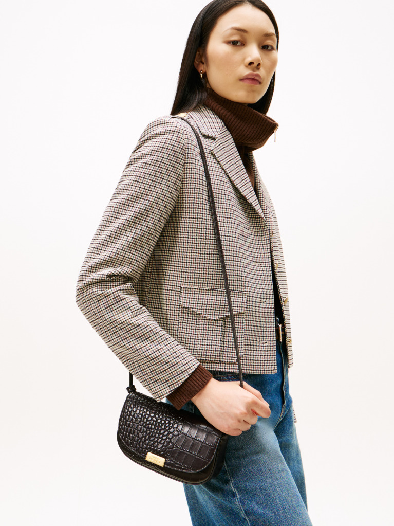 Brown Croco-Print Leather Crossbody Bag  Women