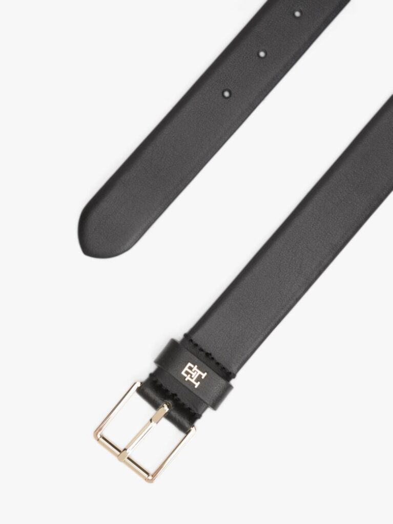 Black TH Monogram Square Buckle Leather Belt  Women
