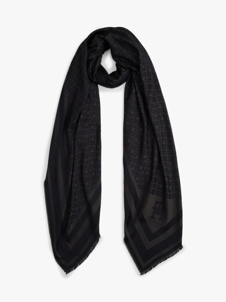 Black TH Monogram Scarf With Wool  Women