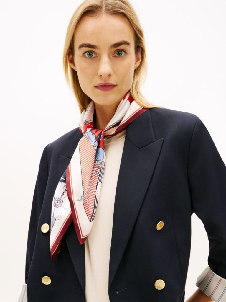 Multi Hilfiger Flag Pure Silk Floral Square Scarf  Women