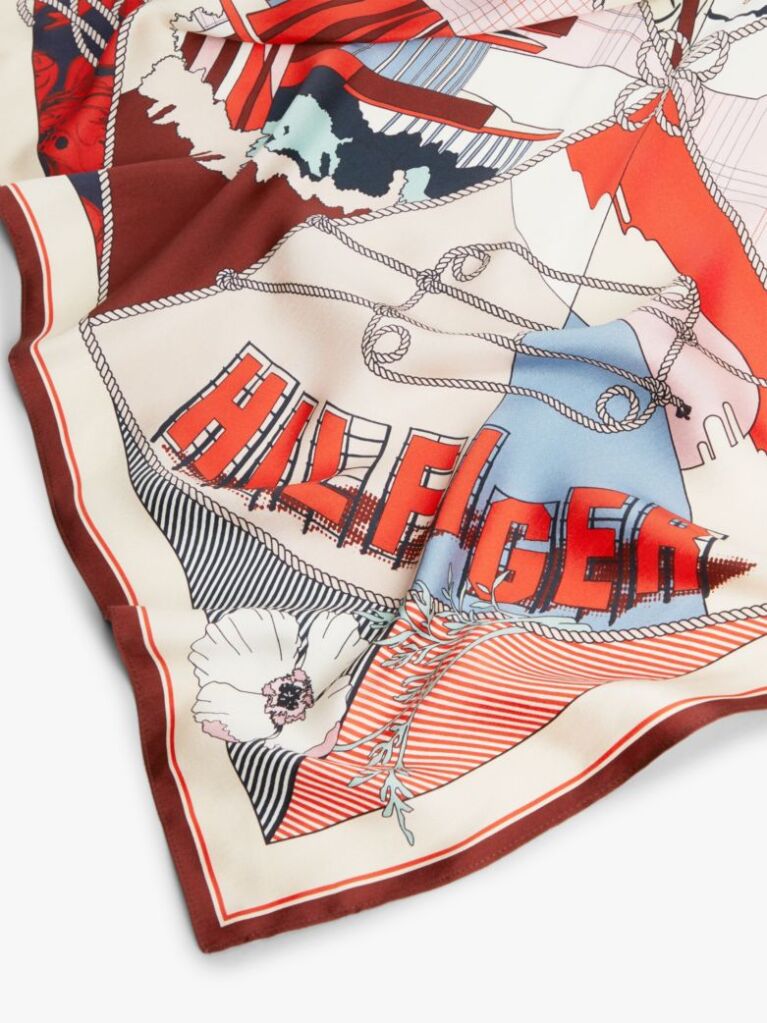 Multi Hilfiger Flag Pure Silk Floral Square Scarf  Women