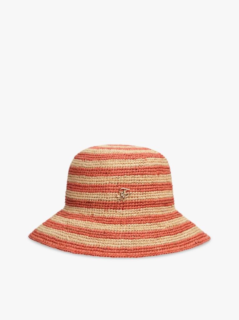 Multi Stripe Raffia Bucket Hat  Women
