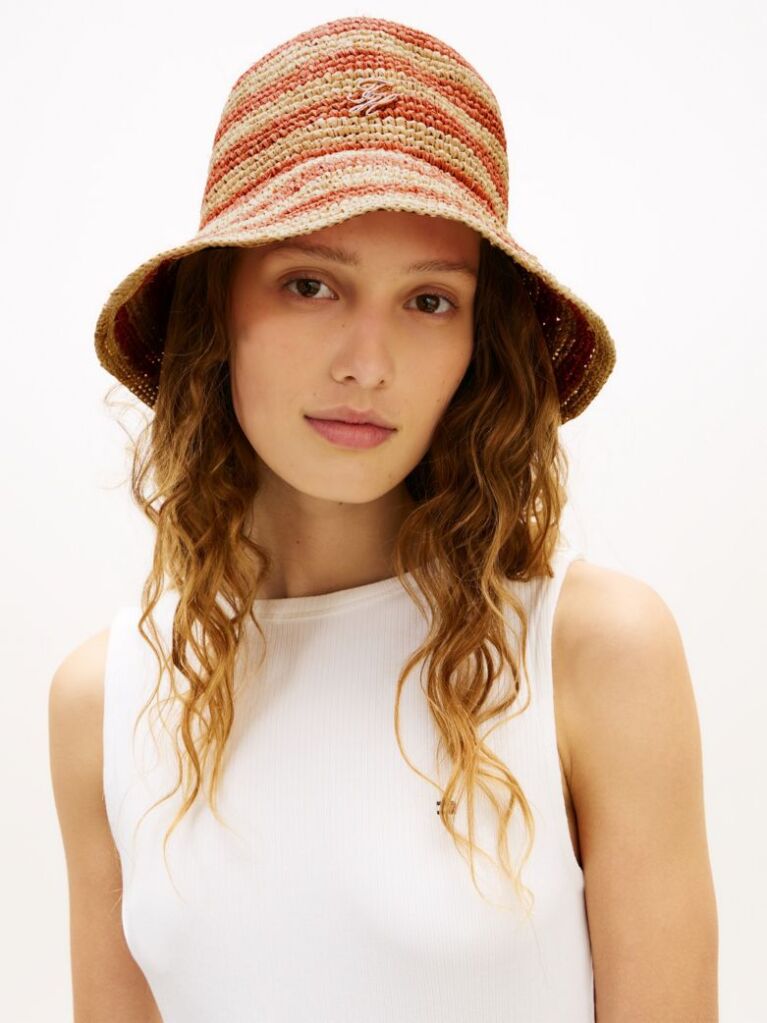 Multi Stripe Raffia Bucket Hat  Women