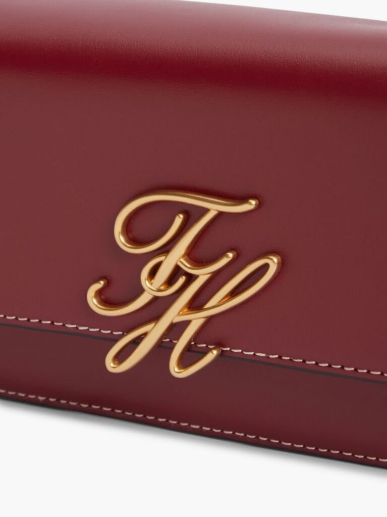 Red Leather Flap Logo Plaque Crossbody Bag  Women