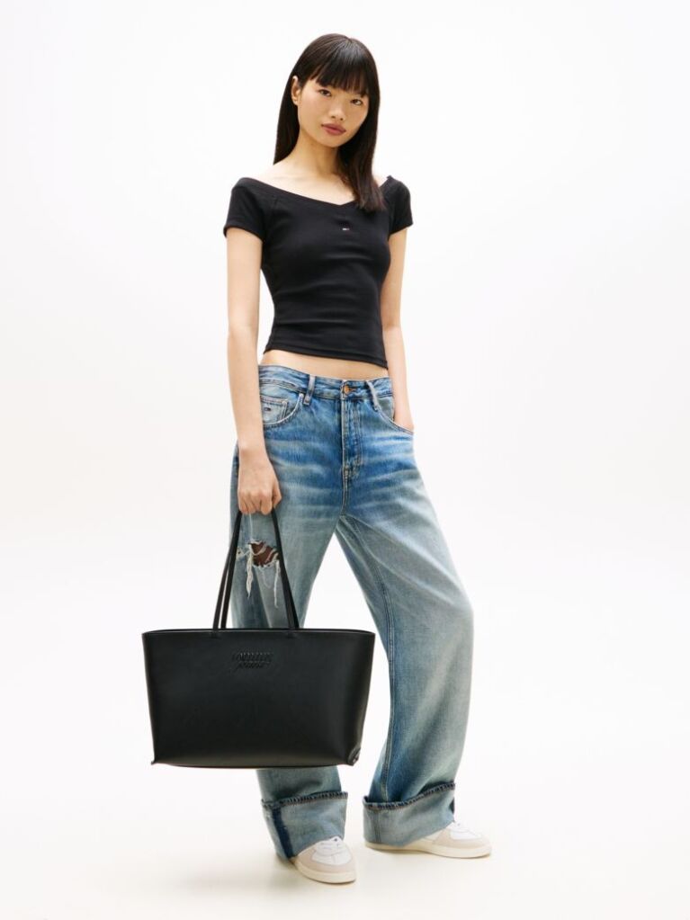 Black Essential Embossed Logo Tote Bag  Women