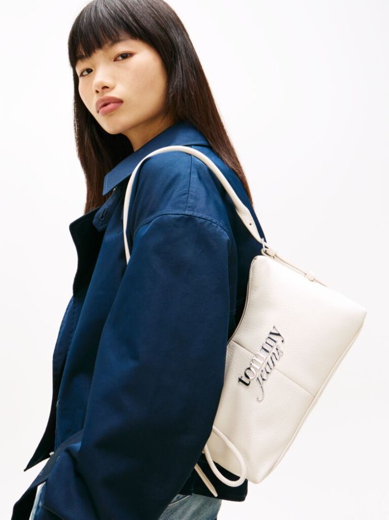 Beige Metal Logo Shoulder Bag  Women