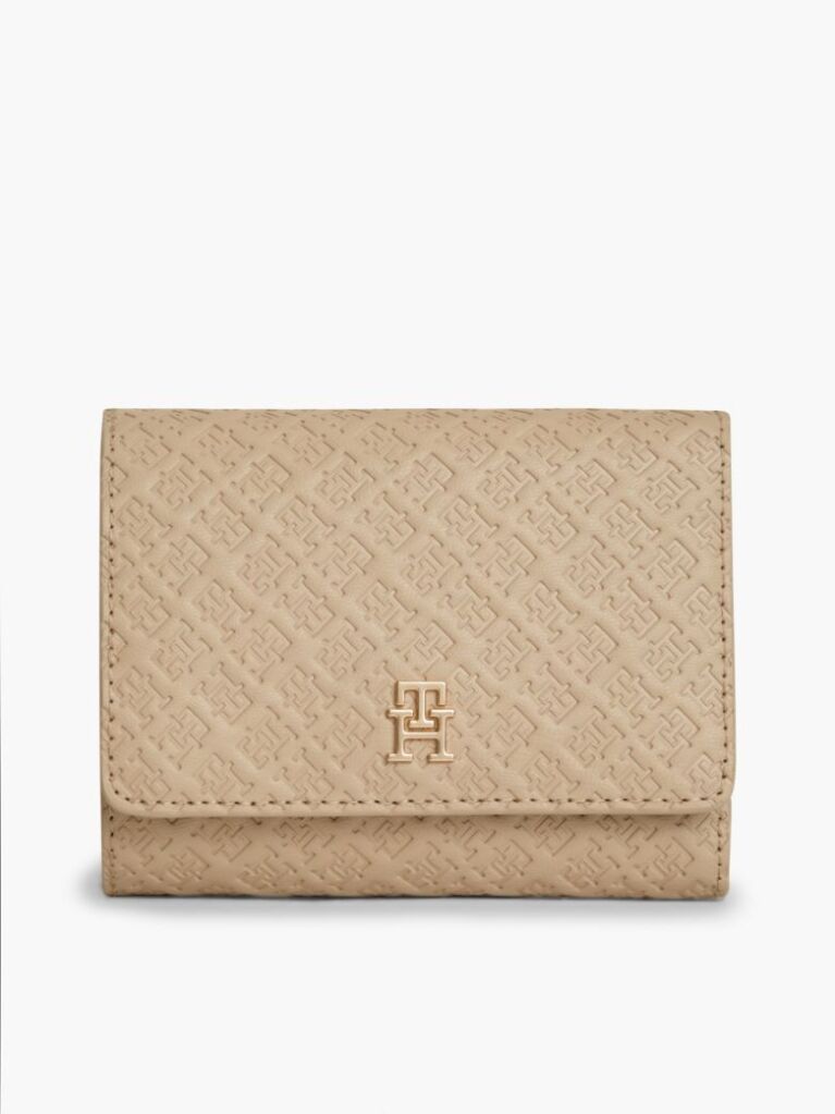 Beige Hilfiger Icon Debossed Trifold Wallet  Women