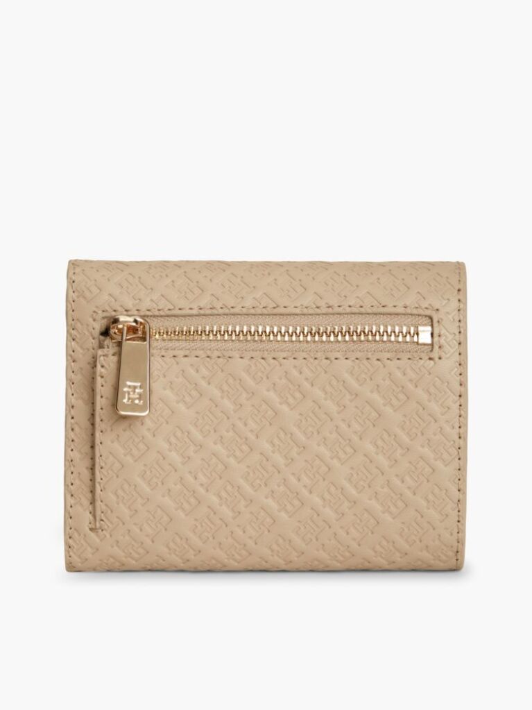 Beige Hilfiger Icon Debossed Trifold Wallet  Women